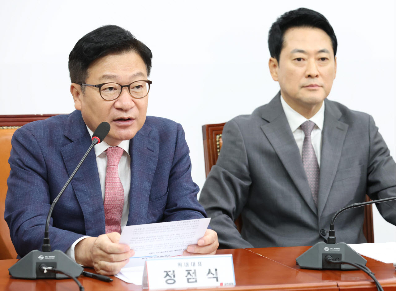 정점식 국민의힘 원내대표가 14일 서울 여의도 국회에서 열린 최고위원회의에서 모두발언을 하고 있다. (사진=노진환 기자)
