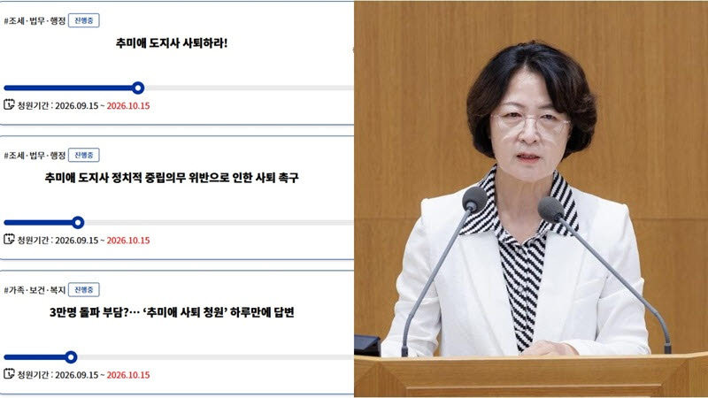 경기도청원 게시판(좌)과 추미애 경기도지사. (사진=경기도청원 홈페이지, 뉴시스)