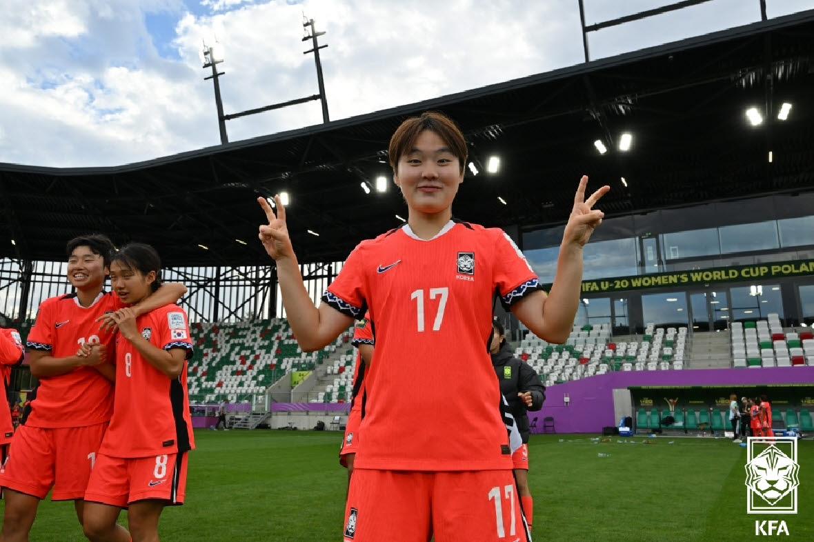 아르헨티나와 16강전에서 결승골을 터뜨린 뒤 기뻐하는 범예주. 사진=대한축구협회