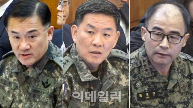 왼쪽부터 여인형 전 방첩사령관, 이진우 전 수방사령관, 곽종근 전 특전사령관. (사진=헌법재판소)
