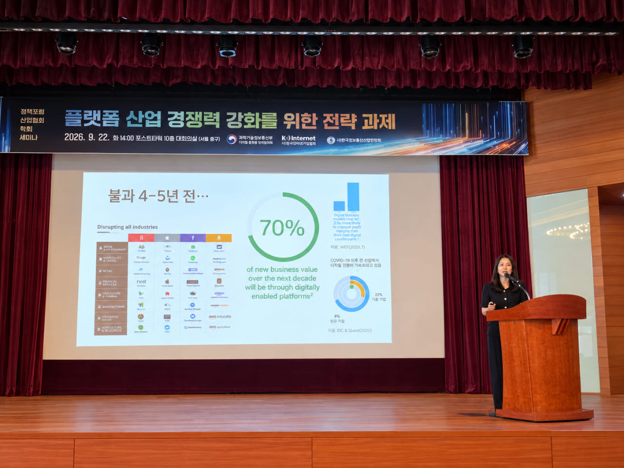 이경선 정보통신정책연구원(KISDI) 박사가 22일 ‘플랫폼 산업 경쟁력 강화를 위한 전략 과제’ 세미나에서 발표하고 있다.(사진=이소현 기자)