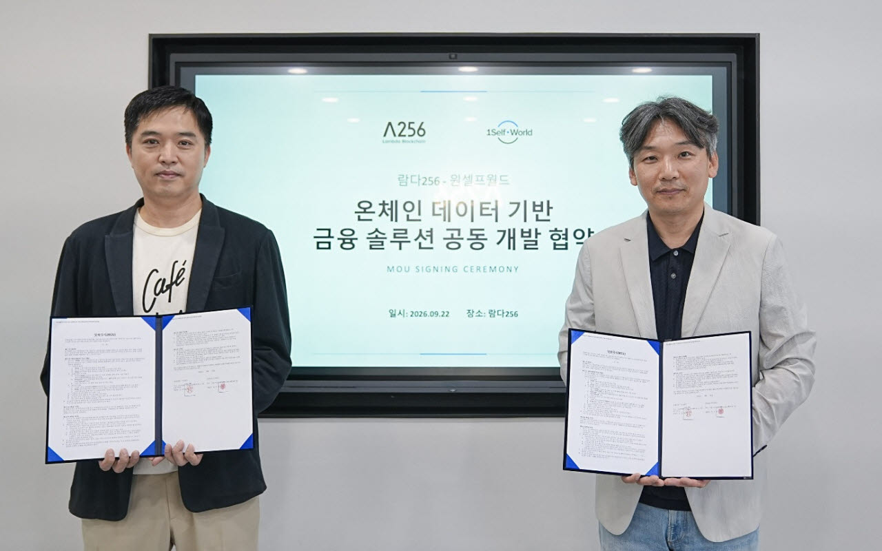 조창현 원셀프월드 대표(왼쪽)와 정의정 람다256 대표. (사진=람다256)