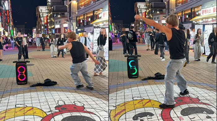 틱톡 Streichbruder 계정에 올라온 영상. 영상 원본에는 지나가는 시민들의 얼굴이 모자이크 처리 없이 그대로 노출돼 있다. (사진=틱톡 'Streichbruder' 계정 캡처)