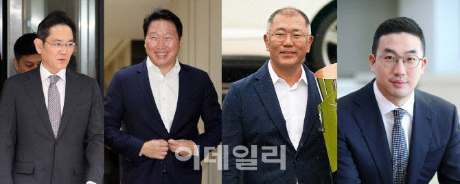 (왼쪽부터)이재용 삼성전자 회장, 최태원 SK그룹 회장, 정의선 현대차그룹 회장, 구광모 LG그룹 회장.(사진=이데일리DB)