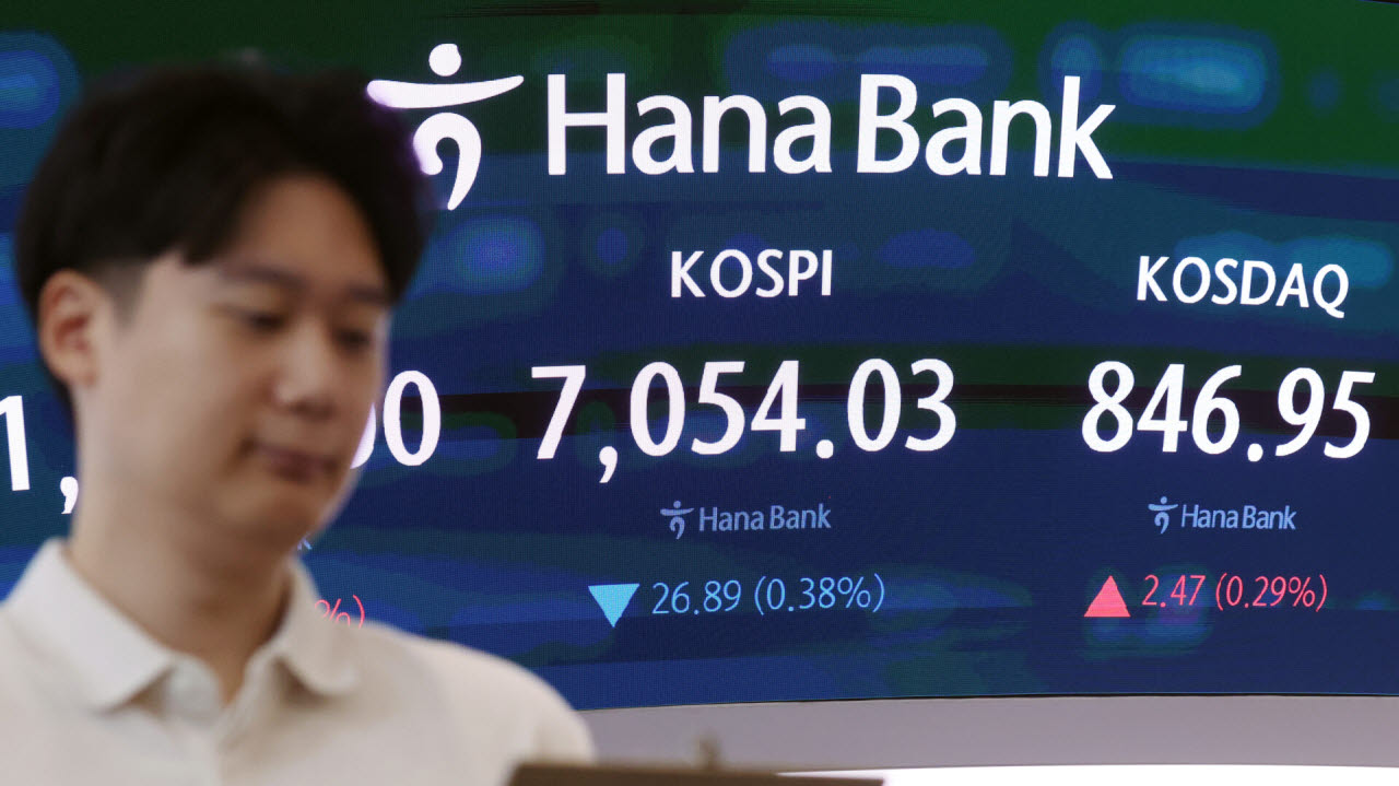 28일 오전 서울 중구 하나은행 본점 딜링룸 전광판에 증시 시황이 표시돼 있다. (사진=뉴스1)