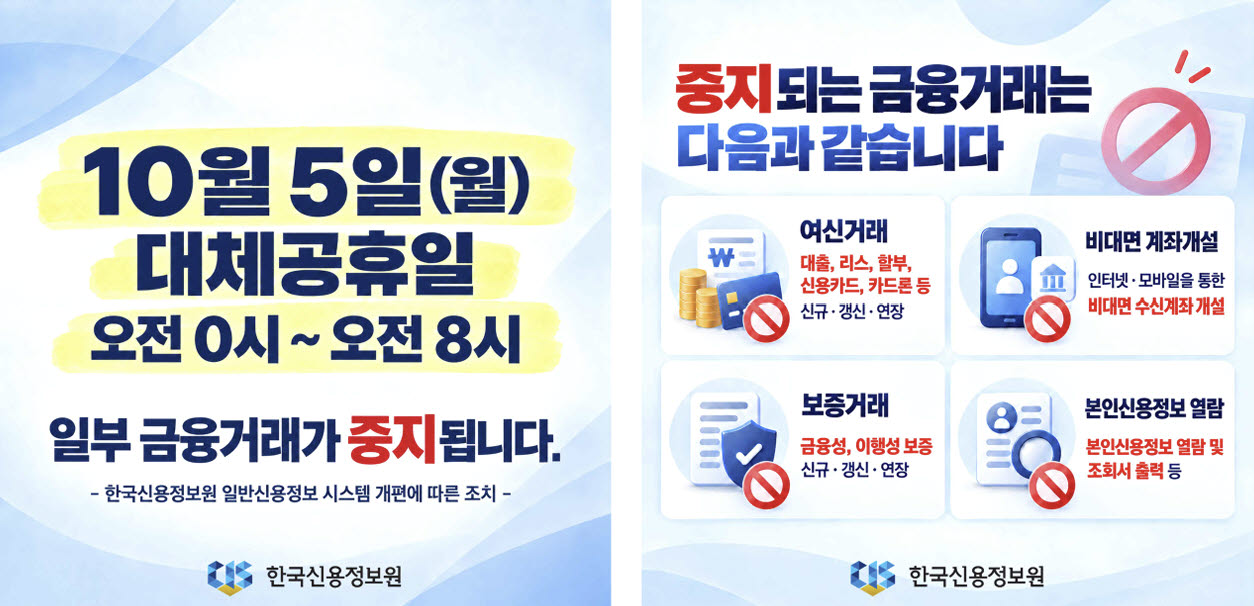 10월 5일 새벽 대출·비대면 계좌개설 중단…“미리 처리하세요”