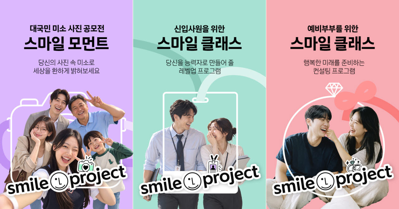 사진은 스마일 프로젝트 세부 이벤트인 미소 사진 공모전 '스마일 모먼트'와 신입사원·예비부부 대상 프로그램 '스마일 클래스' 관련 이미지. (사진=LG전자)