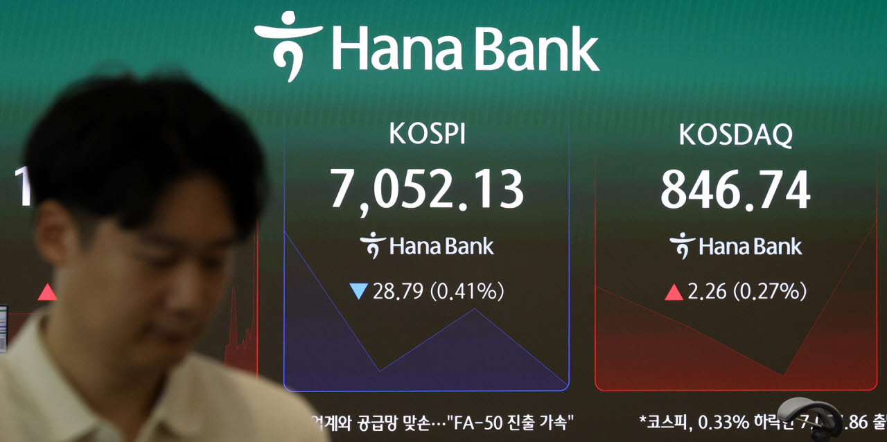 28일 오전 서울 중구 하나은행 본점 딜링룸 전광판에서 개장 시황이 표출되고 있다. (사진=뉴시스)