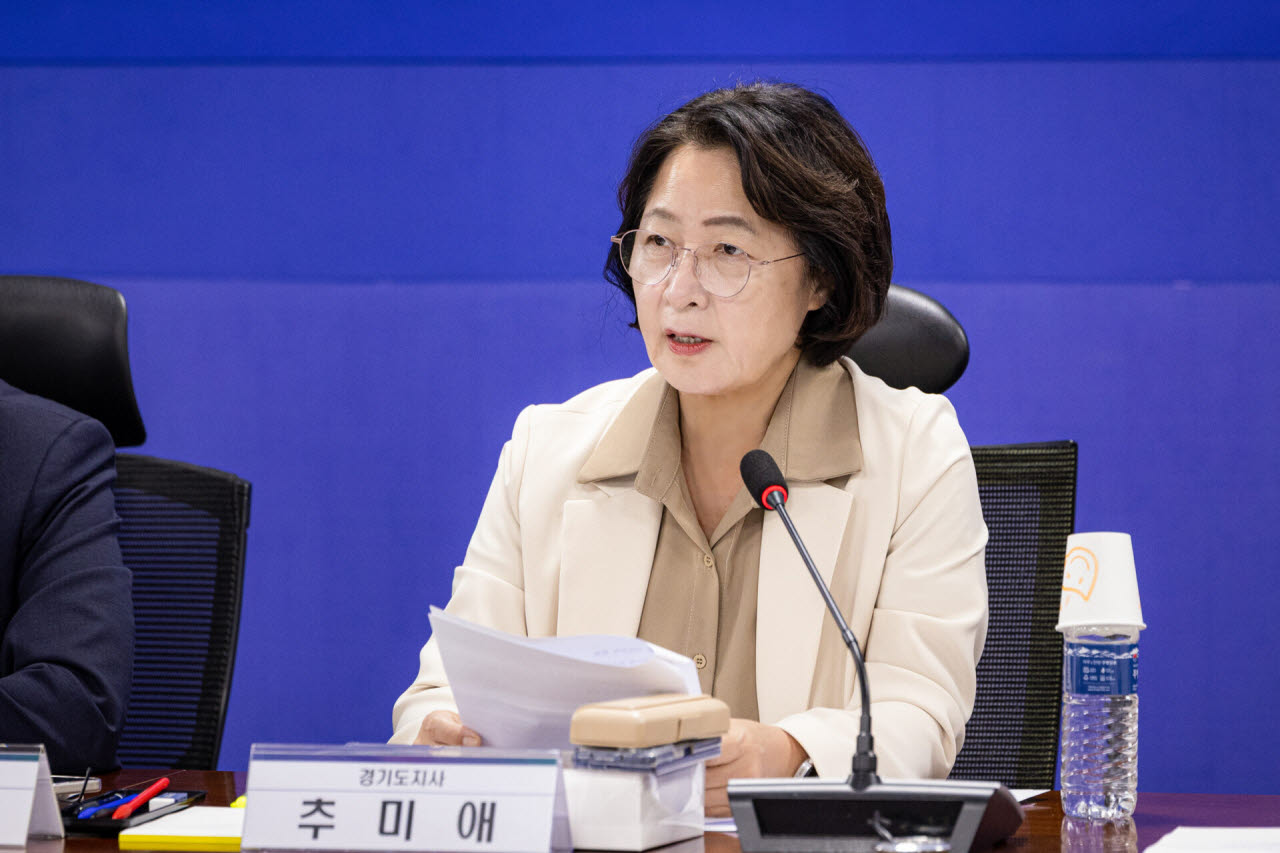 29일 오전 국회의원회관에서 열린 미래대응기금 당정협의회에서 추미애 경기도지사가 발언을 하고 있다.(사진=경기도)