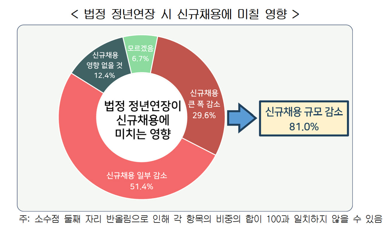 법정 정년연장 시 신규채용에 미칠 영향. (자료=경총)