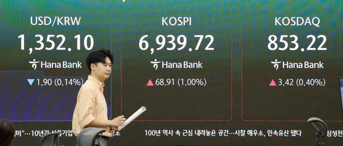 코스피가 상승세로 출발한 30일 서울 중구 하나은행 본점 딜링룸 전광판에 실시간 코스피와 코스닥, 원·달러 환율이 표시되고 있다. 사진=연합뉴스