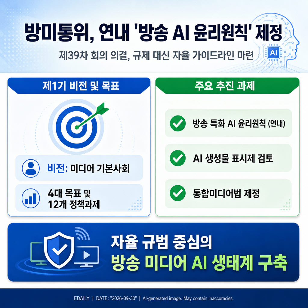 방송미디어통신위원회가 1기 비전을 발표했다. 비전은 4대 목표와 12개 정책과제로 나눠져있다(사진=챗GPT)