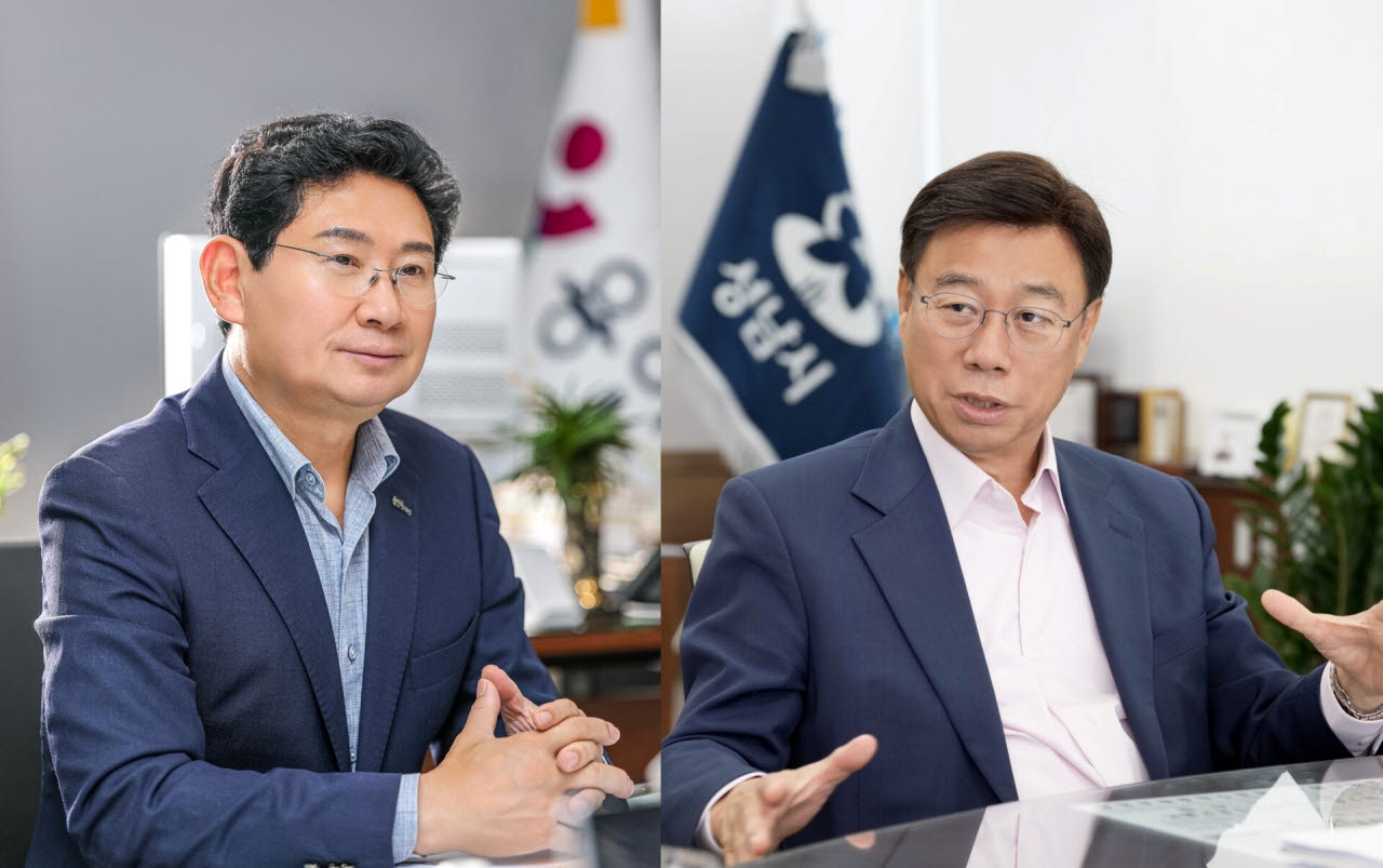 이상일 용인특례시장(왼쪽)과 신상진 성남시장.(사진=용인시, 성남시)