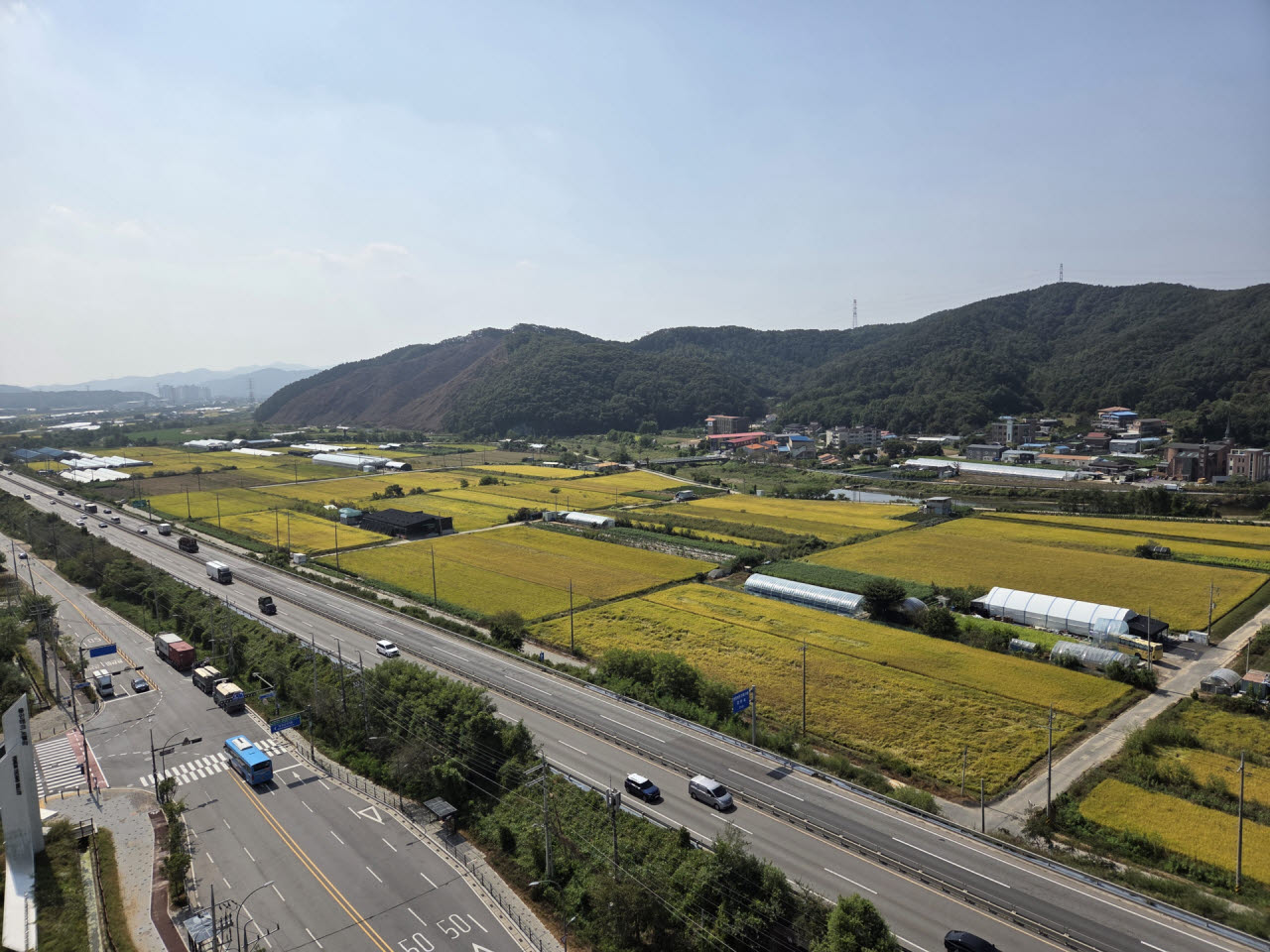 30일 경기 용인시 처인구 첨단시스템반도체 국가산업단지 예정지에 논과 비닐하우스가 펼쳐져 있다. 일부 산지에서는 벌목이 시작됐으며, 향후 산지를 깎고 낮은 농지를 메워 대규모 반도체 생산시설 부지로 조성할 예정이다. (사진=이데일리 이다원 기자)