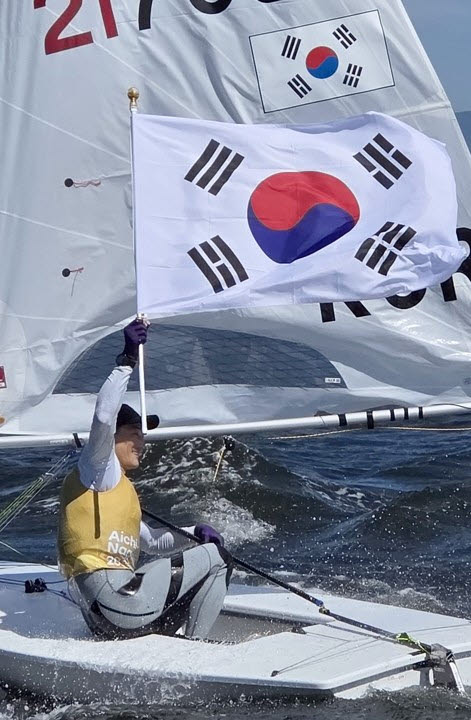 요트 전설 하지민, 금메달 순간.(사진=연합뉴스)