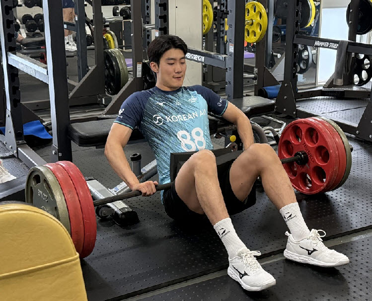 아시안게임 국가대표 일정을 마치고 소속팀 대한항공에 복귀한 임재영. 사진=대한항공