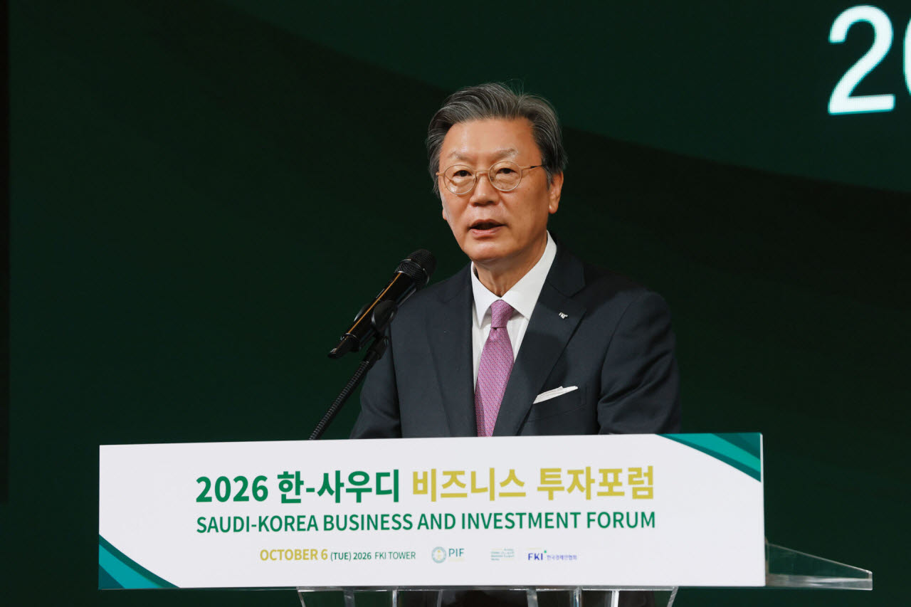 김창범 한국경제인협회 부회장이 6일 FKI타워 컨퍼런스센터에서 열린 '2026 한-사우디 비즈니스 투자 포럼'에 참석해 인사말을 하고 있다. (사진=한경협)