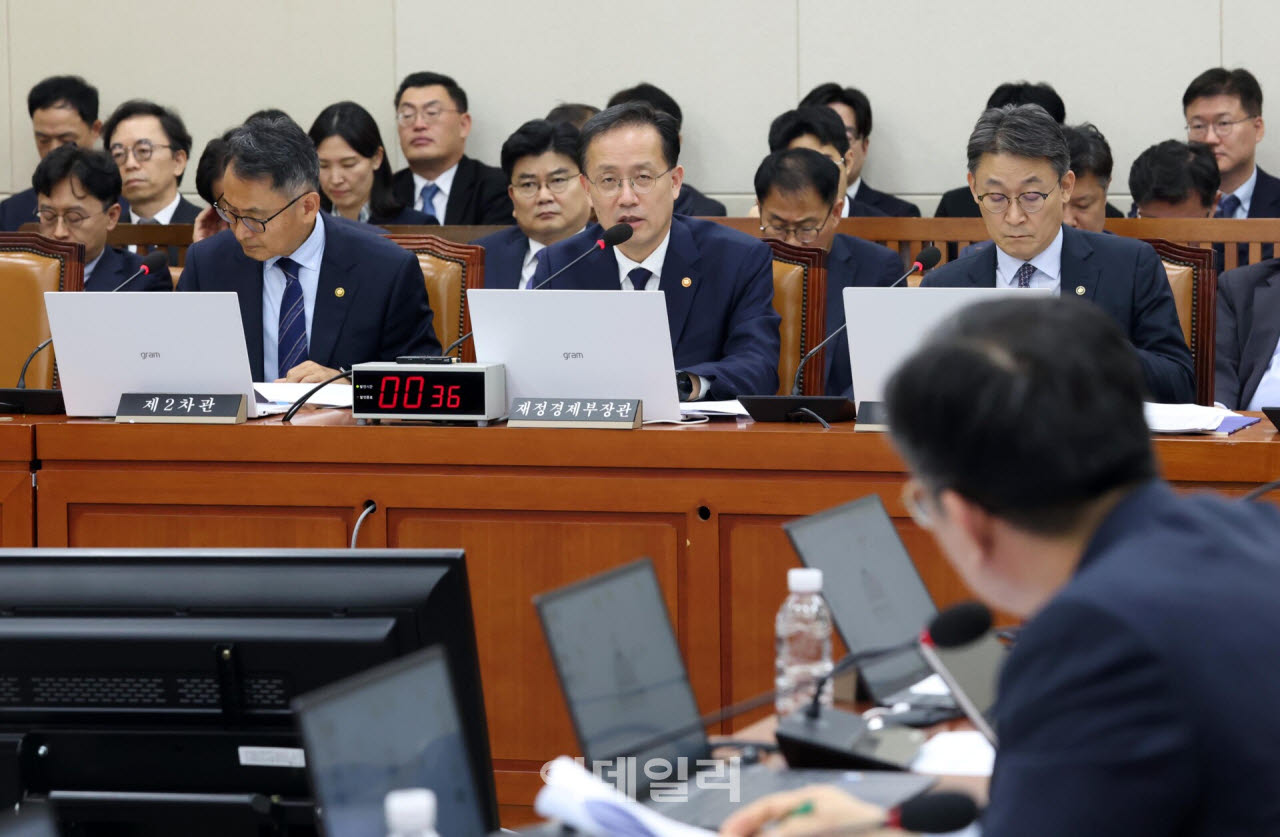 이형일 부총리 겸 재정경제부 장관이 6일 서울 여의도 국회에서 열린 재정경제기획위원회의 재정경제부에 대한 국정감사에 출석, 질의에 답하고 있다.(사진=노진환 기자)