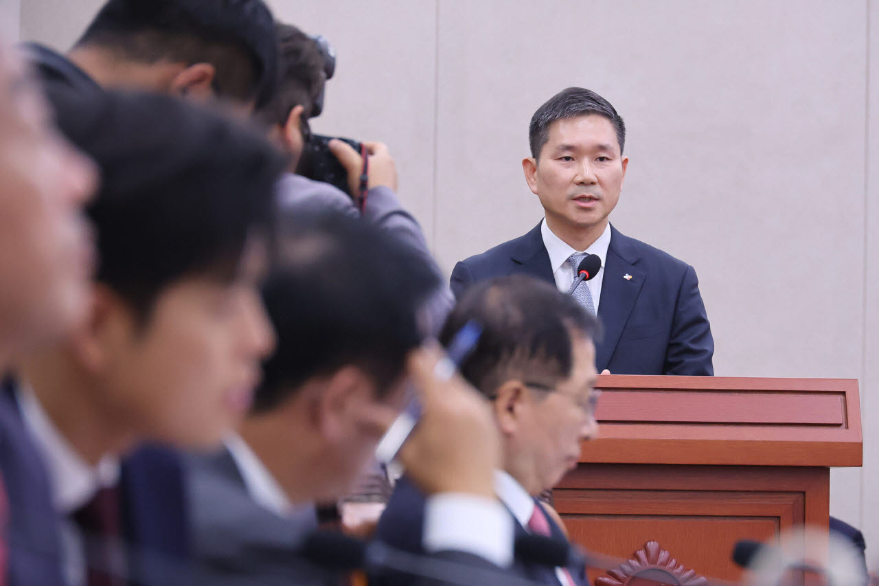 김찬호 CJ제일제당 대표가 7일 서울 여의도 국회에서 열린 농림축산식품해양수산위원회의 농림축산식품부 등에 대한 국정감사에서 의원 질의에 답변하고 있다. (사진=뉴스1).