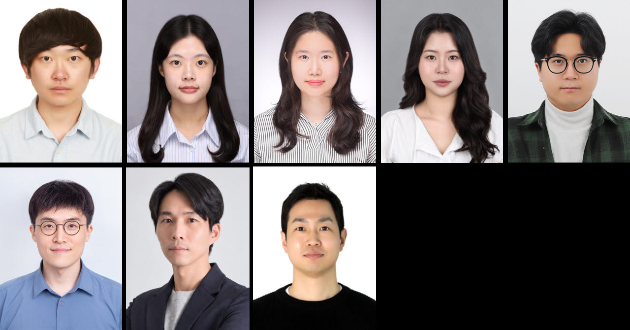 (윗줄 왼쪽부터) KAIST 박정원 박사, KAIST 김지윤 석사과정생, KAIST 강수민 석사, 한양대학교 오지은 석박통합과정생, UNIST 선우영민 석박통합과정생, (아랫줄 왼쪽부터) KAIST 강기범 교수, 한양대학교 김우희 교수, UNIST 김병조 교수. 사진=과기정통부