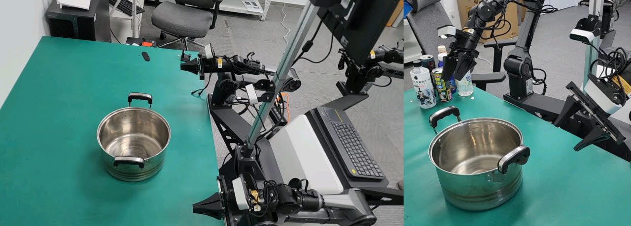 삼성전자 DS부문 AI센터와 베이징연구소 연구진이 로봇 행동 AI ‘H-VLA’ 실험에 사용한 에이질렉스 양팔로봇 플랫폼. (사진=삼성전자 DS부문 AI센터·베이징연구소 공동연구 논문 ‘H-VLA’ 갈무리)