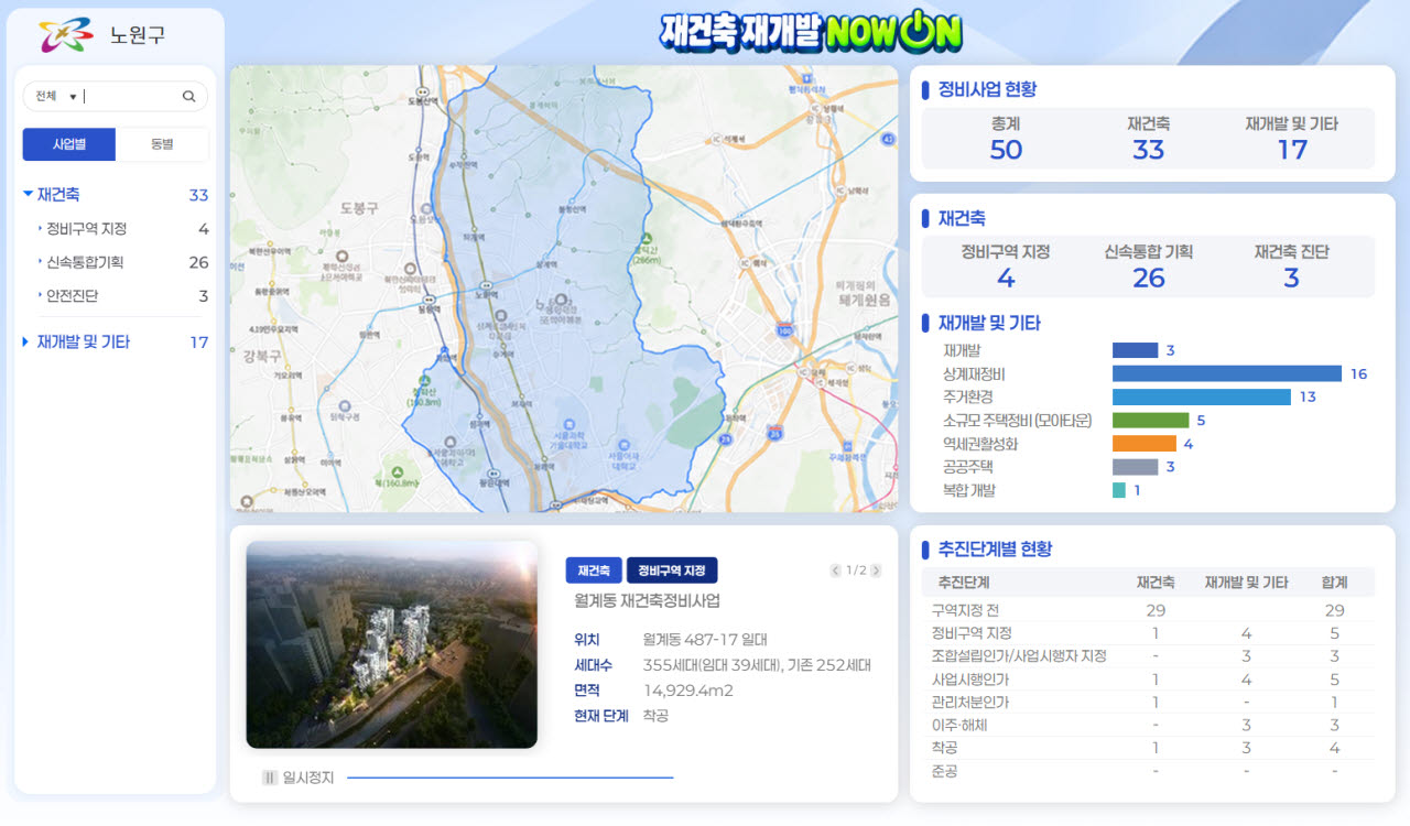 재건축·재개발 NOW ON 메인화면(사진=노원구)