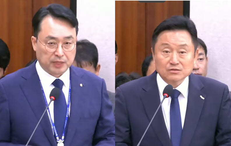 이헌욱 한국부동산원장(왼쪽)과 최인호 주택도시보증공사 사장(사진=국회방송 유튜브)