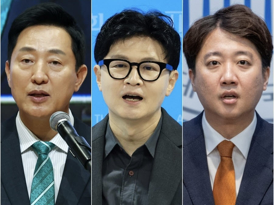 (왼쪽부터) 오세훈 서울시장, 한동훈 무소속 의원, 이준석 개혁신당 의원. (사진=연합뉴스)