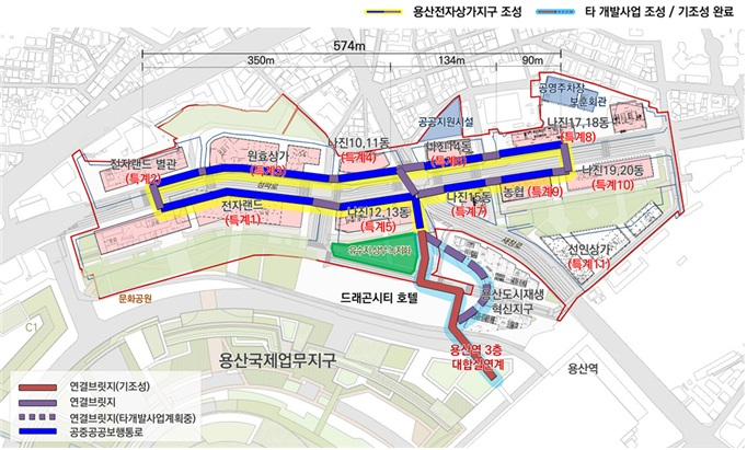 용산전자상가 특별계획구역 입체보행통로 현황 (자료=서울시)