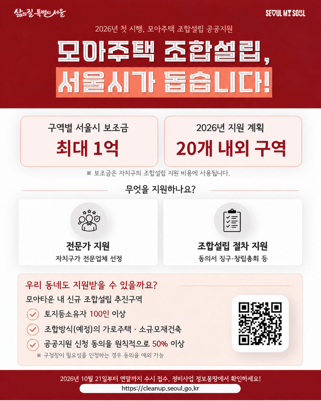 2026년 모아주택 조합설립 공공지원 사업 포스터. (사진=서울시 제공)