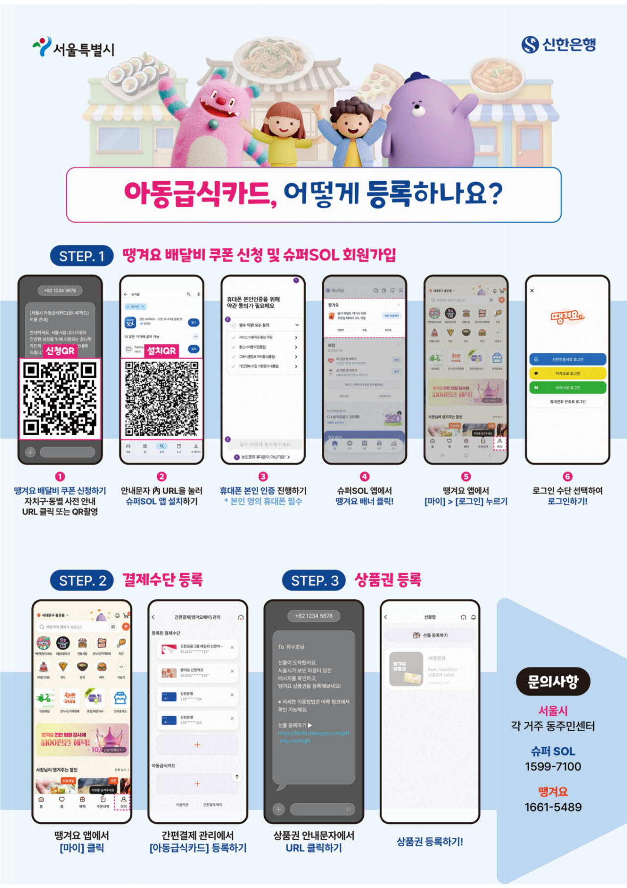 아동급식카드 및 배달비 쿠폰 등록방법(사진=서울시)