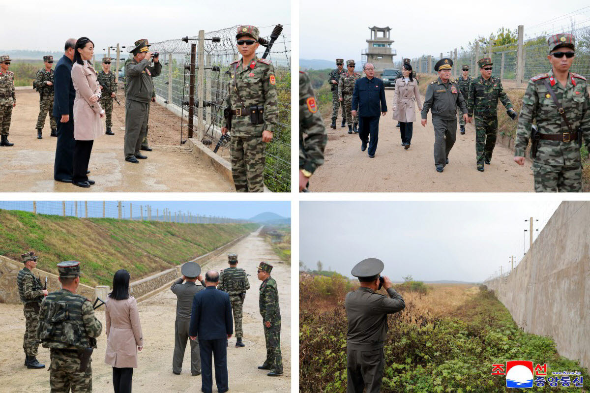 박정천 북한 국방성 고문이 지난 20일 남부국경 요새화 공사 현장의 주요 지점들을 리일환 노동당 비서와 김여정 당 부장, 인민군 총참모부 주요 지휘관들과 함께 시찰했다고 조선중앙통신이 21일 보도했다. 이후 김 부장은 담화를 통해 방문 시간이 20일이 아닌 21일 새벽이라고 정정했다. [조선중앙통신=연합뉴스 제공]