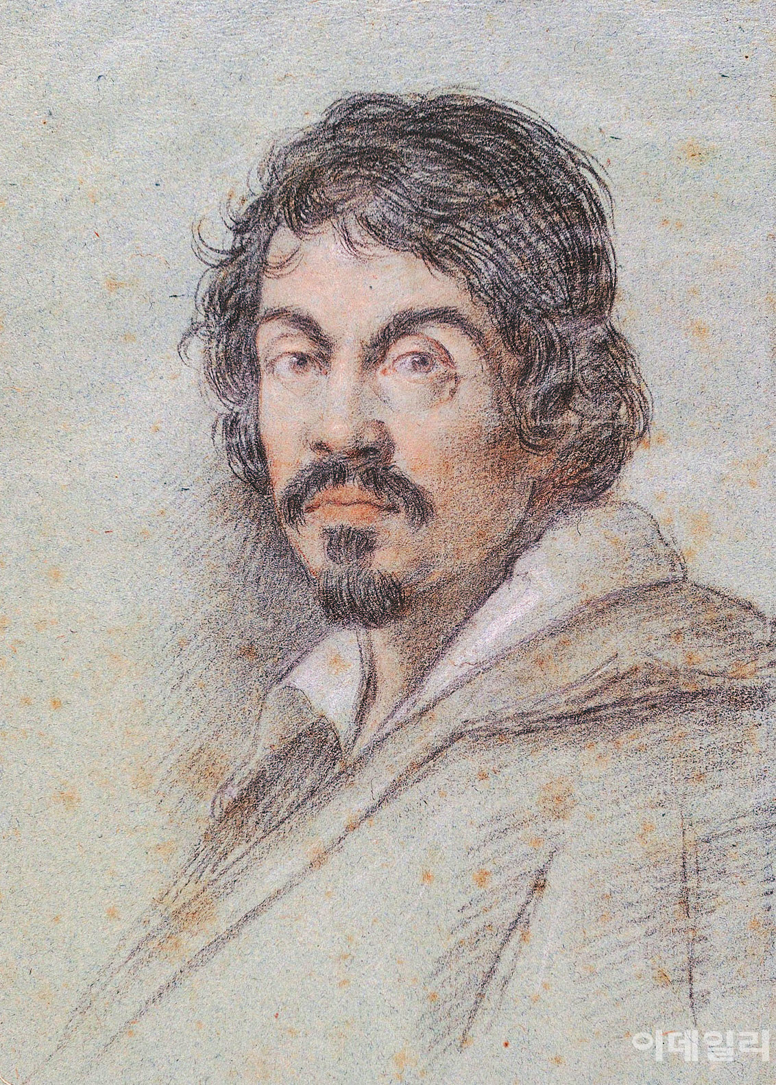 카라바조의 초상. 동시대 활동한 화가인 오타비오 레오니(1578∼1630)가 카라바조 사후 10여 년이 지난 1621년경 그렸다. 이 초상화는 1994년에 이탈리아에서 발행한 10만리라 지폐 앞면에도 쓰였다. 종이에 드로잉, 23.4×16.3㎝. 마루첼리아나 도서관(이탈리아 피렌체) 소장.