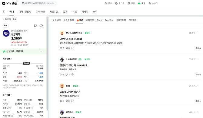 진양화학 종목토론방(이미지=네이버 종목토론방 캡처)