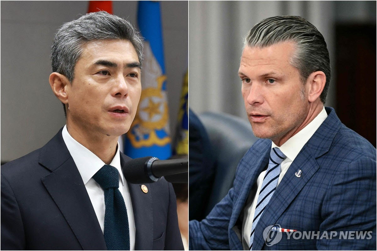 강신철 국방부 장관(왼쪽)과 피트 헤그세스 미 전쟁부 장관 (사진=연합뉴스)