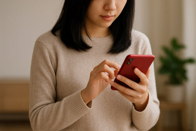 한 여성이 휴대폰을 사용하고 있다. 사진은 챗GPT로 생성한 이미지.