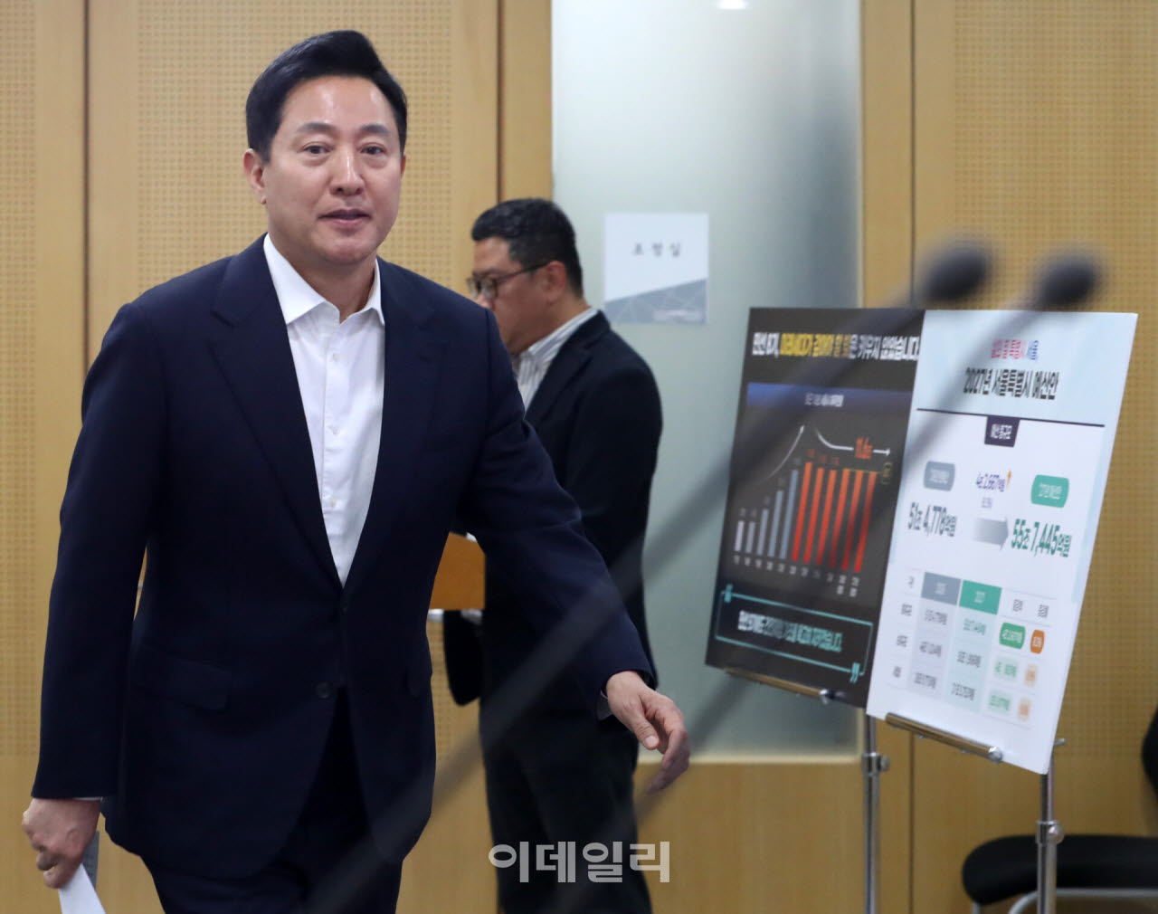[포토] 예산 브리핑 참석하는 오세훈 서울시장