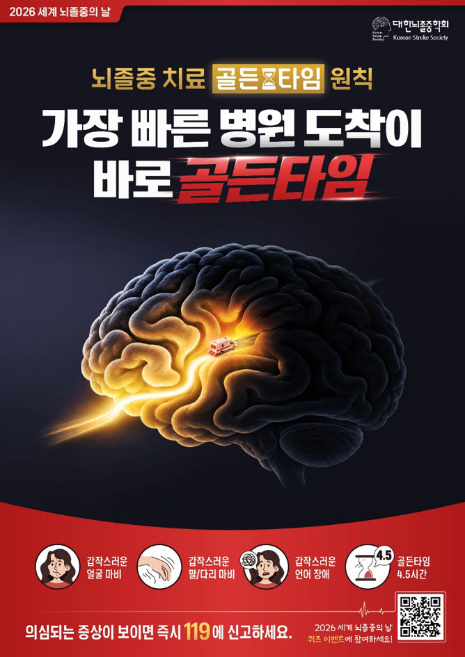 뇌졸중학회에서는 2026 세계뇌졸중의 날을 맞아 대국민 퀴즈 이벤트를 하고 있다. 이미지는 행사 포스터.