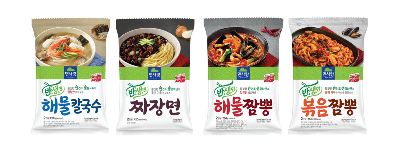 면사랑 반생면 4종 제품 (왼쪽부터 반생면 해물칼국수, 반생면 짜장면, 반생면 해물짬뽕, 반생면 볶음짬뽕) (사진=면사랑)