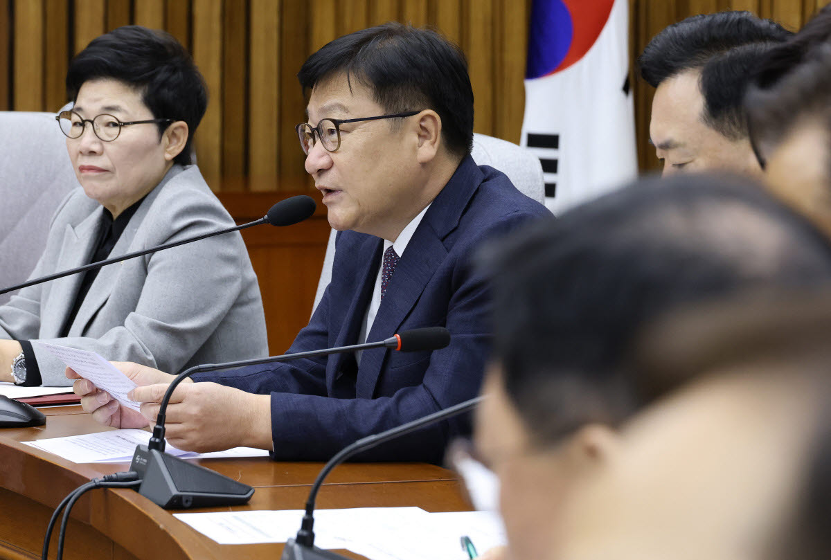 정점식 국민의힘 원내대표가 30일 국회에서 열린 국정감사 대책회의에서 발언하고 있다. (사진=연합뉴스)