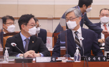 법사위 전체회의, '인사하는 박범계-최재형'                                                                                                                                               