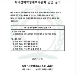 의대협, 280명 대표자 총회 안건 공고…수업 복귀 등 논의