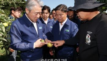 강호동 농협회장, 경북 문경 사과농가 피해상황 점검