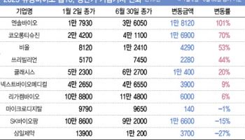 팜이데일리 유망바이오 톱10 상반기 주가 상승률, ‘헬스케어지수 2배’