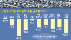 美수출 코로나19 이후 최대폭 감소…10대 품목 반도체 빼고 다 꺾였다