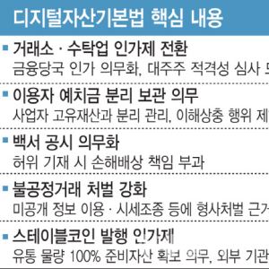 디지털자산기본법 윤곽…스테이블코인 '인가제' 도입[only이데일리]