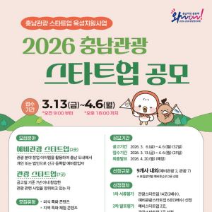 충남 관광 새 판 짠다…스타트업 최대 3000만원 지원