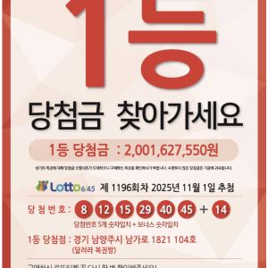 “작년 10월 남양주서 로또 산 분, 1등 당첨금 20억 곧 사라집니다”